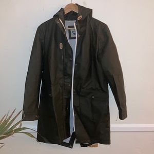 🌧🧥 LEVI’s 100% Polyurethane Green 3/4 Rain Coat Women’s Size Medium 🧥☔️